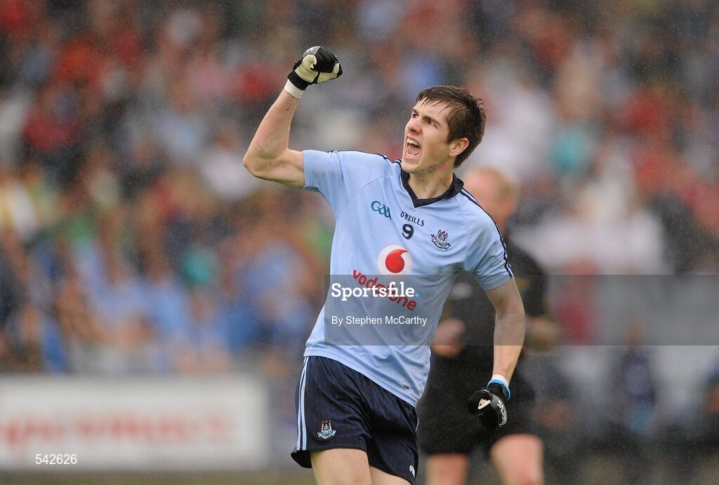 1 August 2011; Emmett O'Conghaile, Dublin, celebrates a first half point. GAA Football All-Ireland Minor Championship Quarter-Final, Dublin v Cork, O'Moore Park, Portlaoise, Co. Laois. Picture credit: Stephen McCarthy / SPORTSFILE