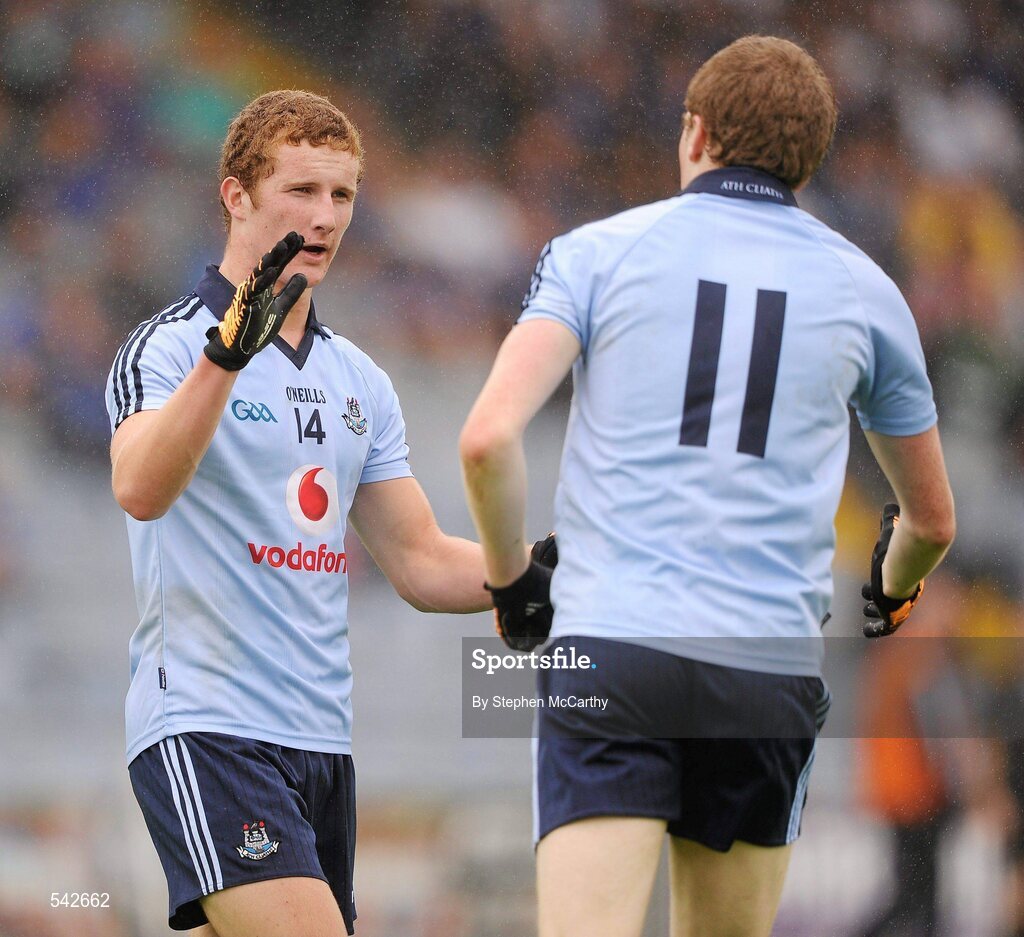 1 August 2011; Dublin's David Campbell, right, celebrates a first half point with team-mate Ciaran Kilkenny. GAA Football All-Ireland Minor Championship Quarter-Final, Dublin v Cork, O'Moore Park, Portlaoise, Co. Laois. Picture credit: Stephen McCarthy / SPORTSFILE