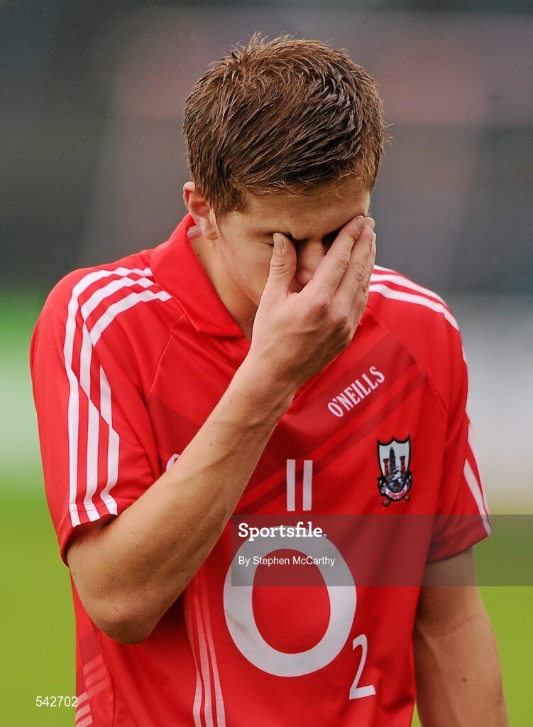1 August 2011; A dejected Alan Cadogani, Cork, at the end of the game. GAA Football All-Ireland Minor Championship Quarter-Final, Dublin v Cork, O'Moore Park, Portlaoise, Co. Laois. Picture credit: Stephen McCarthy / SPORTSFILE