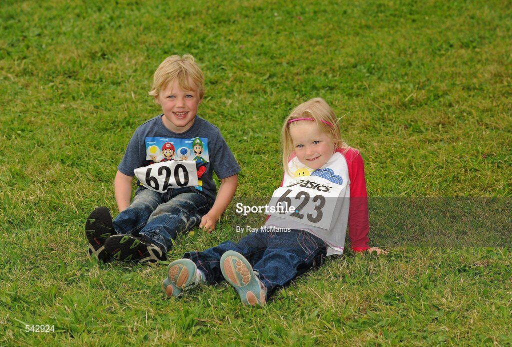 31 July 2011;  Bobby, 6 years, and his sister Emily Masterson, 3, from Oldcastle, Co. Meath, relax before the Athletics Ireland Family Fitness Festival at Farmleigh. Phoenix Park, Dublin. Picture credit: Ray McManus / SPORTSFILE