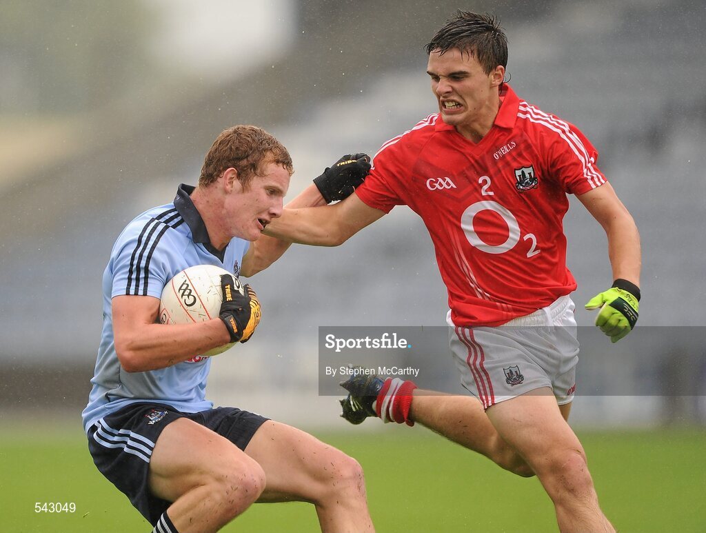 1 August 2011; Ciaran Kilkenny, Dublin, in action against Jamie Davis, Cork. GAA Football All-Ireland Minor Championship Quarter-Final, Dublin v Cork, O'Moore Park, Portlaoise, Co. Laois. Picture credit: Stephen McCarthy / SPORTSFILE