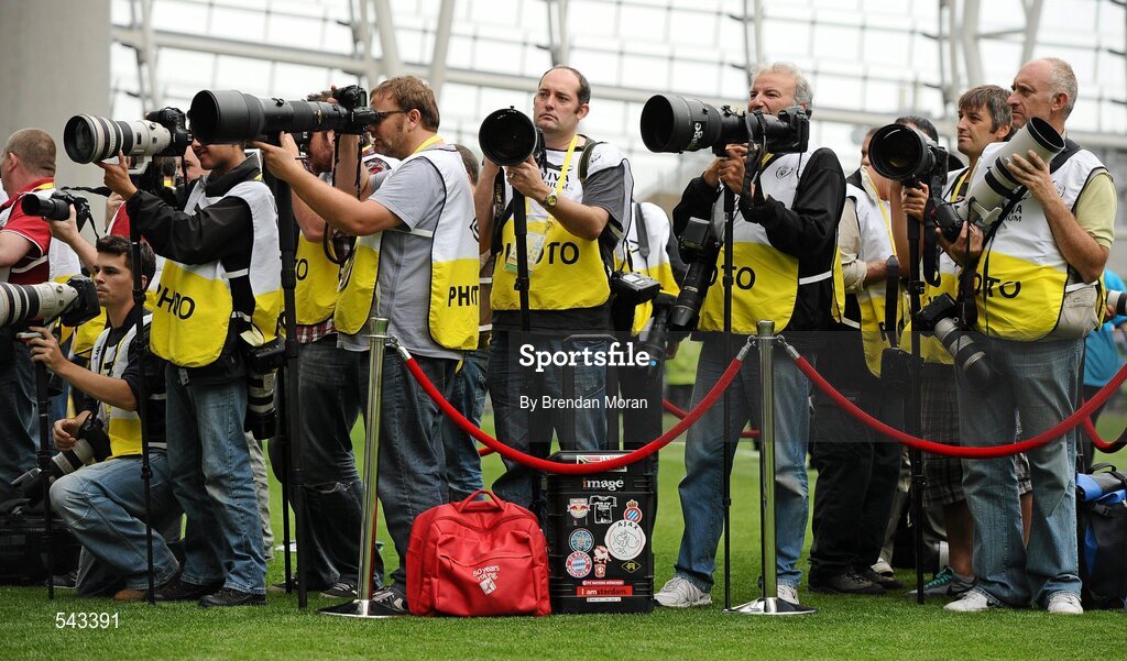 30 July 2011; A general view of photographers at the game. Dublin Super Cup, Inter Milan v Glasgow Celtic FC, Aviva Stadium, Lansdowne Road, Dublin. Picture credit: Brendan Moran / SPORTSFILE