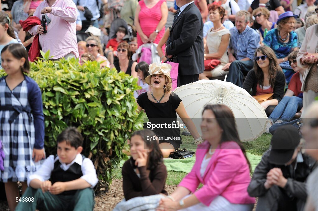 4 August 2011; Catherine Dunphy, from Skerries, Co. Dublin, enjoying the sunshine during the ladies day fashion show. Dublin Horse Show 2011, RDS, Ballsbridge, Dublin. Picture credit: Brian Lawless / SPORTSFILE