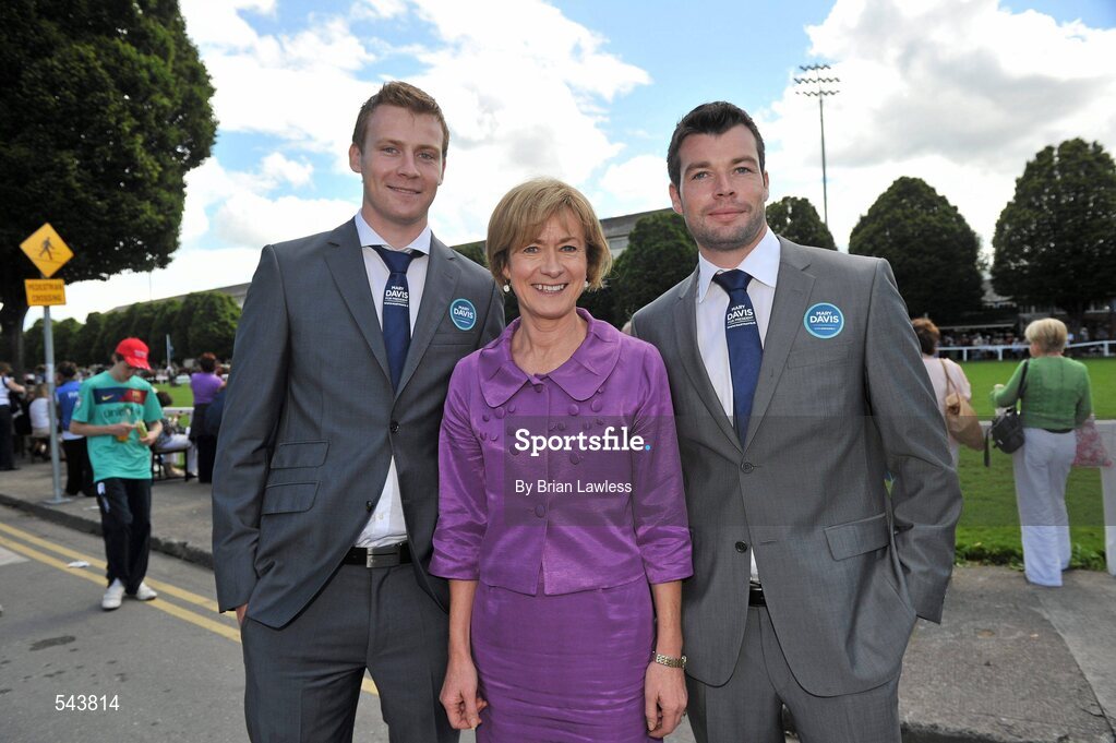 4 August 2011; Independent Presidential candidate Mary Davis with her sons Patrick, left, and Jonny at the Dublin Horse Show 2011, RDS, Ballsbridge, Dublin. Picture credit: Brian Lawless / SPORTSFILE