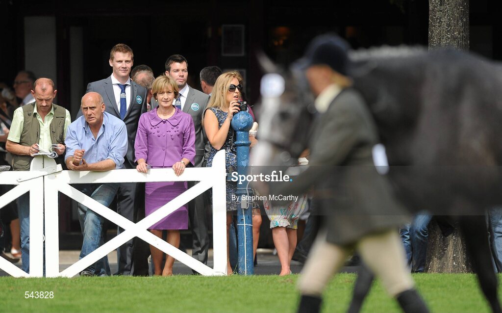 4 August 2011; Independent Presidential candidate Mary Davis with her sons Patrick, left, and Jonny at the Dublin Horse Show 2011, RDS, Ballsbridge, Dublin. Picture credit: Stephen McCarthy / SPORTSFILE