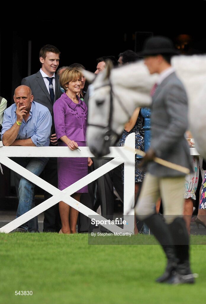 4 August 2011; Independent Presidential candidate Mary Davis with her son Patrick at the Dublin Horse Show 2011, RDS, Ballsbridge, Dublin. Picture credit: Stephen McCarthy / SPORTSFILE
