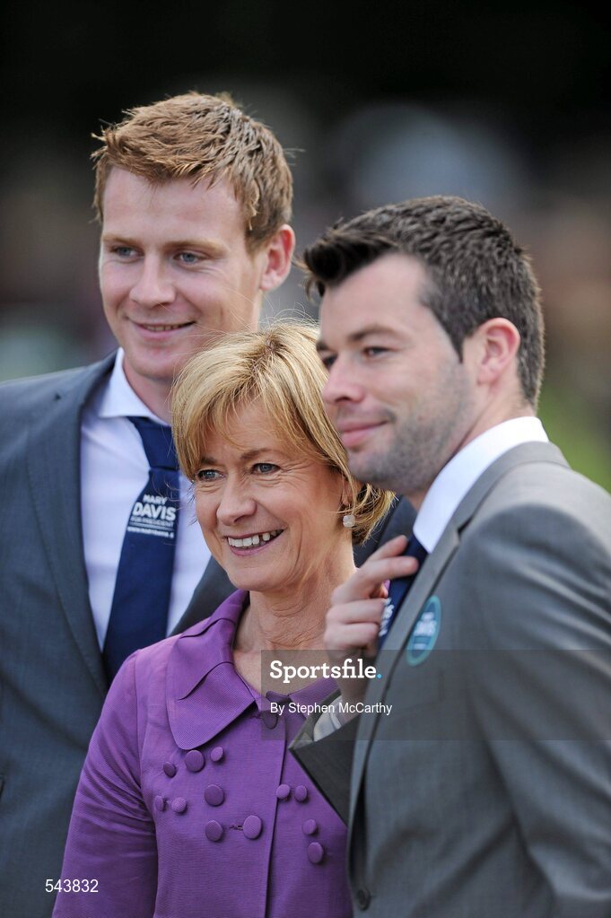 4 August 2011; Independent Presidential candidate Mary Davis with her sons Patrick, left, and Jonny at the Dublin Horse Show 2011, RDS, Ballsbridge, Dublin. Picture credit: Stephen McCarthy / SPORTSFILE