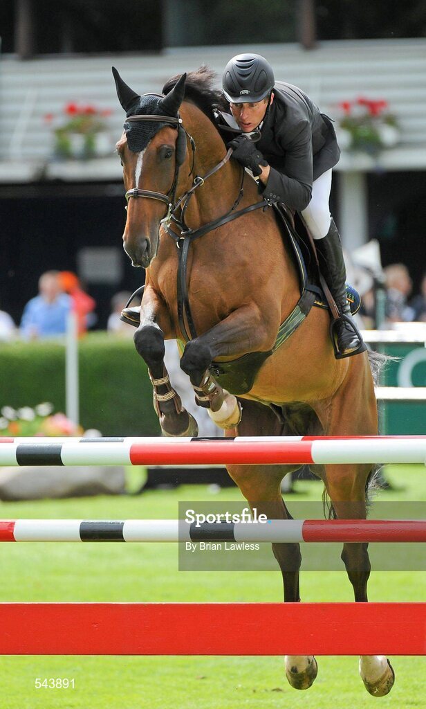 4 August 2011; Dermott Lennon, Ireland, competing on Vampire, during the Power & Speed Event. Dublin Horse Show 2011, RDS, Ballsbridge, Dublin. Picture credit: Brian Lawless / SPORTSFILE