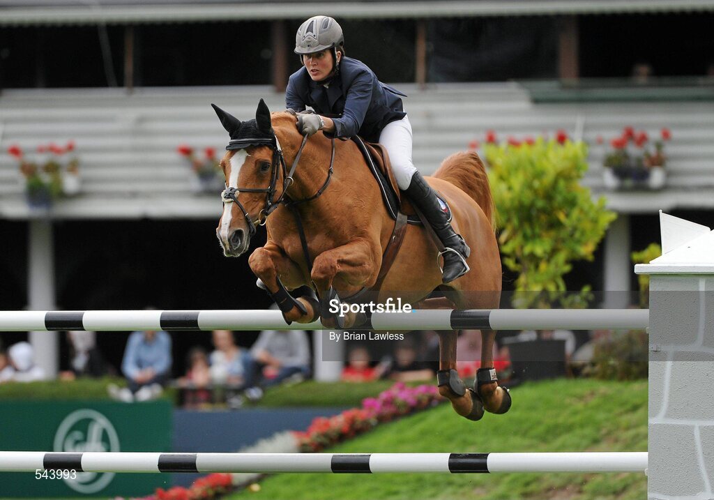 4 August 2011; Joan Greene, Ireland, competing on Biscaya D'Eversem, during the Power & Speed Event. Dublin Horse Show 2011, RDS, Ballsbridge, Dublin. Picture credit: Brian Lawless / SPORTSFILE