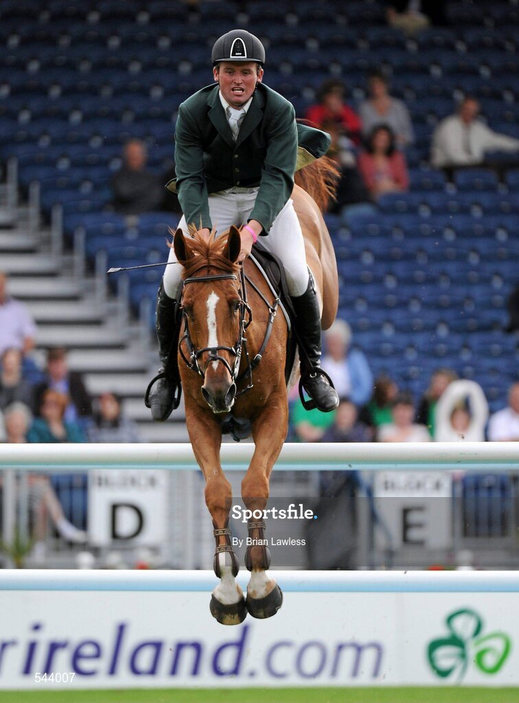 4 August 2011; Eddie Moloney, Ireland, competing on Macushla R, during the Power & Speed Event. Dublin Horse Show 2011, RDS, Ballsbridge, Dublin. Picture credit: Brian Lawless / SPORTSFILE