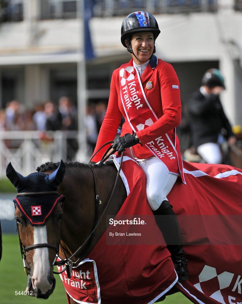 4 August 2011; Laura Kraut, USA, on her way to winning the Power & Speed Event on Dona Evita. Dublin Horse Show 2011, RDS, Ballsbridge, Dublin. Picture credit: Brian Lawless / SPORTSFILE