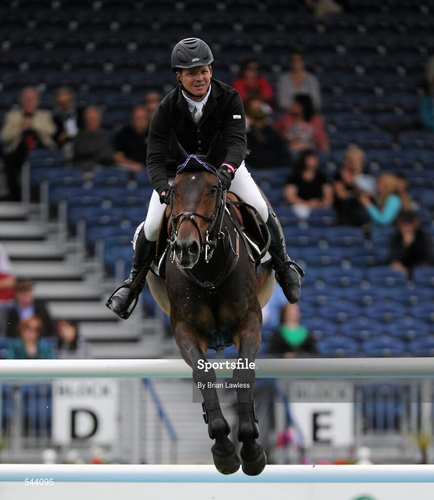 4 August 2011; Shane Sweetnam, Ireland, competing on Little Emir, during the Power & Speed Event. Dublin Horse Show 2011, RDS, Ballsbridge, Dublin. Picture credit: Brian Lawless / SPORTSFILE