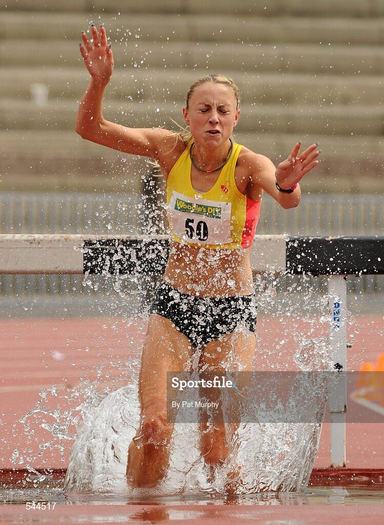 6 August 2011; Kerry Harty, Newcastle AC, on her way to winning the Women's 3000m Steeplechase Final at the Woodie's DIY AAI Senior Track & Field Championships. Morton Stadium, Santry, Co. Dublin. Picture credit: Pat Murphy / SPORTSFILE