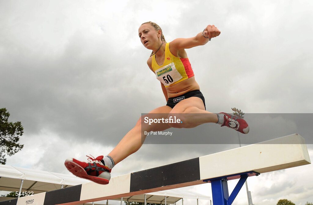 6 August 2011; Kerry Harty, Newcastle AC, on her way to winning the Women's 3000m Steeplechase Final at the Woodie's DIY AAI Senior Track & Field Championships. Morton Stadium, Santry, Co. Dublin. Picture credit: Pat Murphy / SPORTSFILE