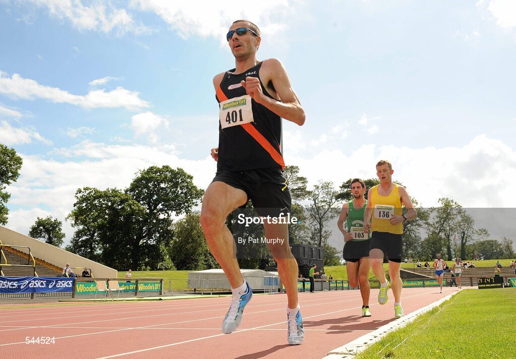6 August 2011; Mark Kenneally, Clonliffe Harriers AC, on his way to winning the Men's 10,000m Final event at the Woodie's DIY AAI Senior Track & Field Championships. Morton Stadium, Santry, Co. Dublin. Picture credit: Pat Murphy / SPORTSFILE