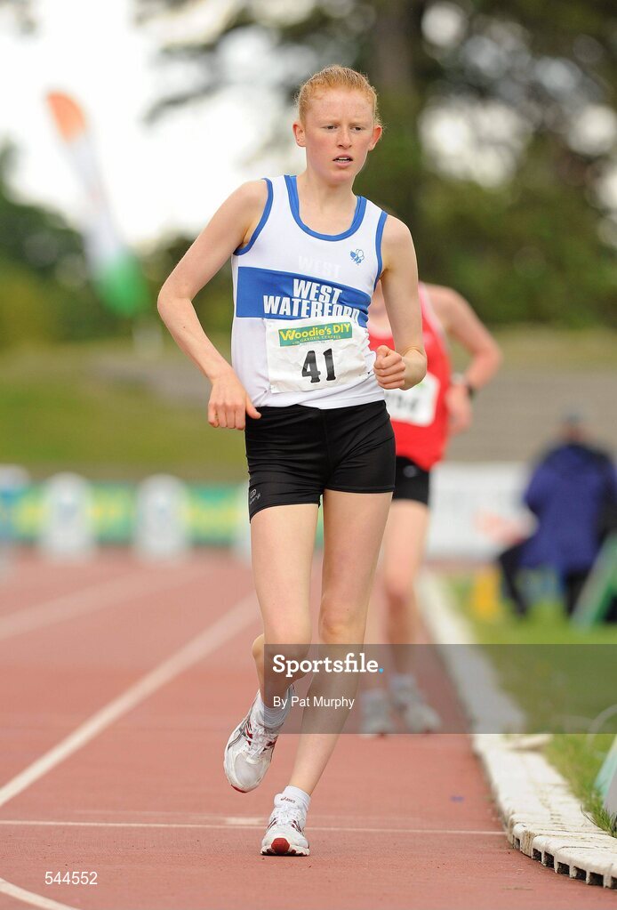 6 August 2011; Kate Veale, from west Waterford AC, on her way to winning the Women's 5000m Walking event at the Woodie's DIY AAI Senior Track & Field Championships. Morton Stadium, Santry, Co. Dublin. Picture credit: Pat Murphy / SPORTSFILE