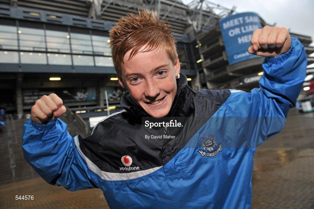 6 August 2011; Dublin supporter, Lee Hyland, cheers on his side before the  GAA Football All-Ireland Senior Championship Quarter-Final, Dublin v Tyrone, Croke Park, Dublin. Picture credit: David Maher / SPORTSFILE