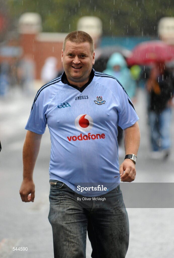 6 August 2011; Dublin supporter Stephen Byrne, from Rathfarnham, on his way to the GAA Football All-Ireland Senior Championship Quarter-Final, Dublin v Tyrone, Croke Park, Dublin. Picture credit: Oliver McVeigh / SPORTSFILE
