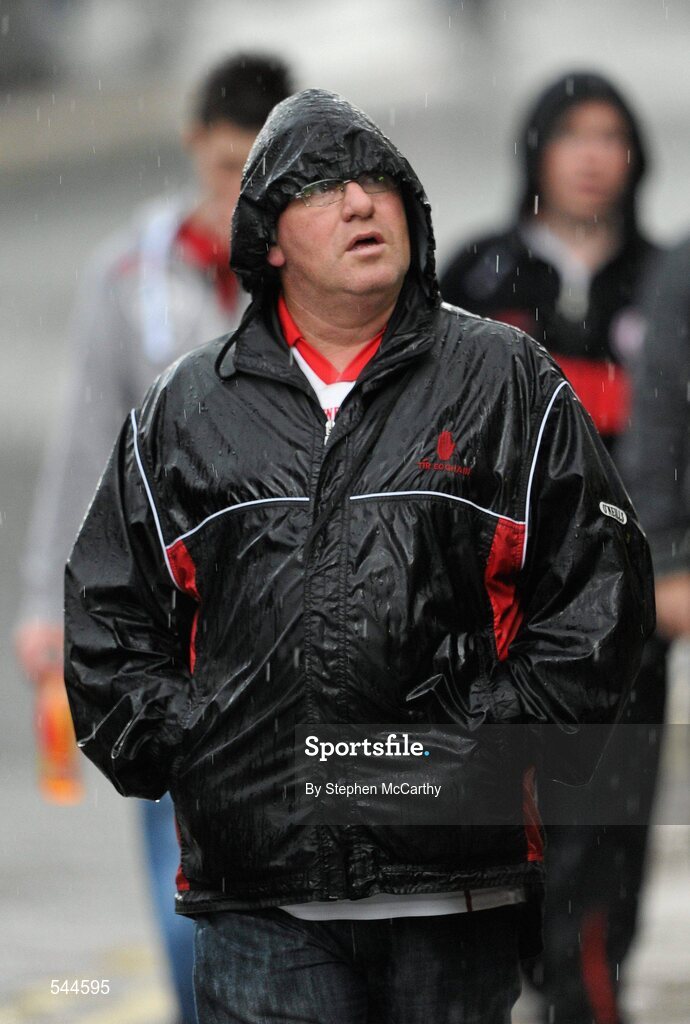 6 August 2011; Tyrone supporter Declan Bell, from Cookstown, Co. Tyrone, arrives ahead of the GAA Football All-Ireland Senior Championship Quarter-Final, Dublin v Tyrone, Croke Park, Dublin. Picture credit: Stephen McCarthy / SPORTSFILE