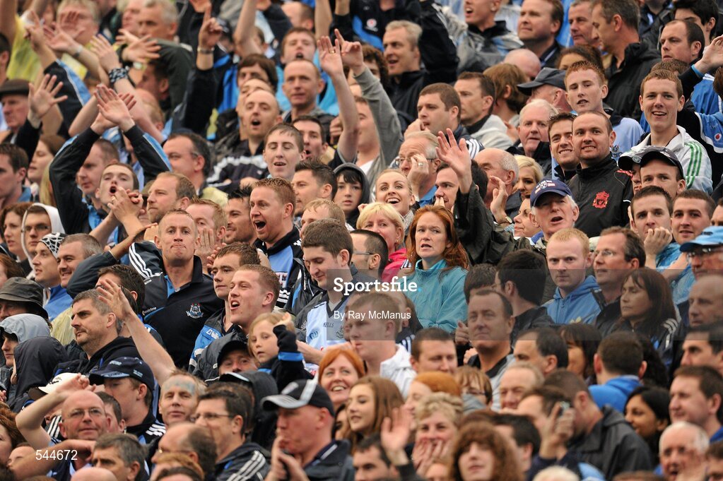 6 August 2011; Dublin supporters on Hill 16 near the end of the GAA Football All-Ireland Senior Championship Quarter-Final, Dublin v Tyrone, Croke Park, Dublin. Picture credit: Ray McManus / SPORTSFILE