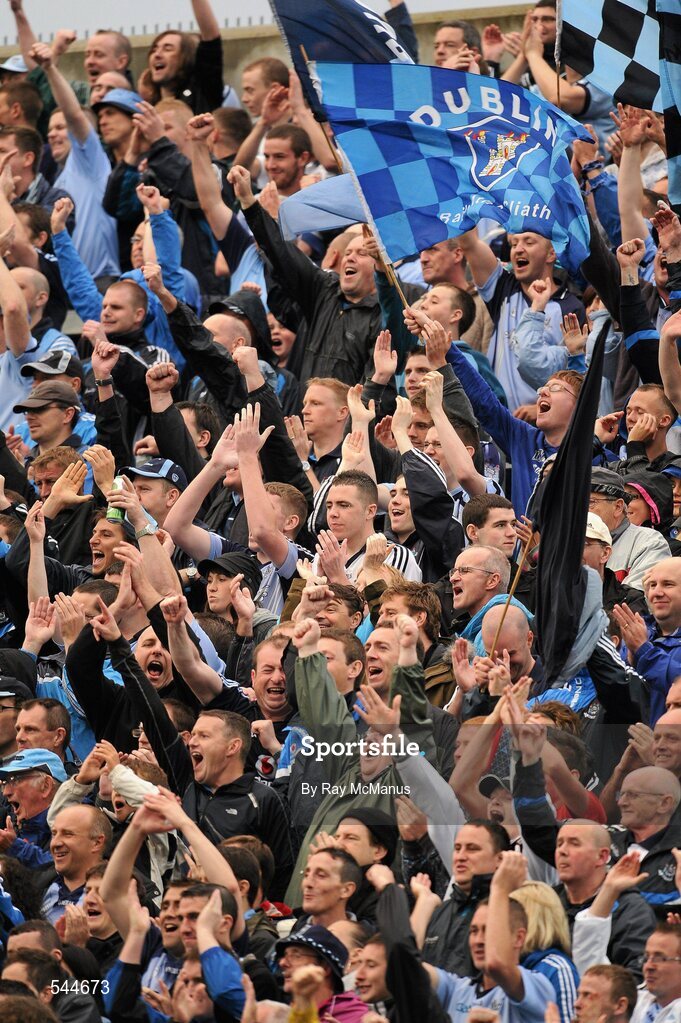 6 August 2011; Dublin supporters on Hill 16 near the end of the GAA Football All-Ireland Senior Championship Quarter-Final, Dublin v Tyrone, Croke Park, Dublin. Picture credit: Ray McManus / SPORTSFILE