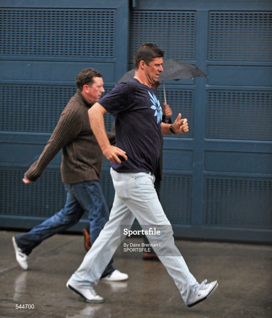 6 August 2011; Former Dublin minor hurler and Republic of Ireland soccer player Niall Quinn makes his way to the GAA Football All-Ireland Senior Championship Quarter-Final, Dublin v Tyrone, Croke Park, Dublin. Picture credit: Daire Brennan / SPORTSFILE