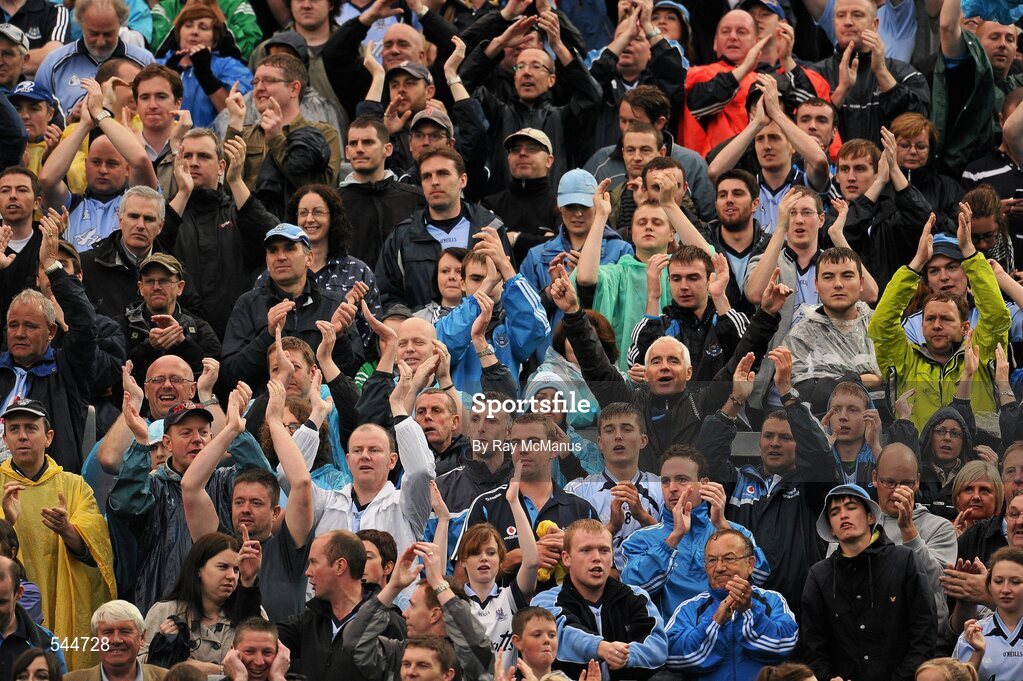 6 August 2011; Dublin supporters, on Hill 16, applaud the team after the GAA Football All-Ireland Senior Championship Quarter-Final, Dublin v Tyrone, Croke Park, Dublin. Picture credit: Ray McManus / SPORTSFILE