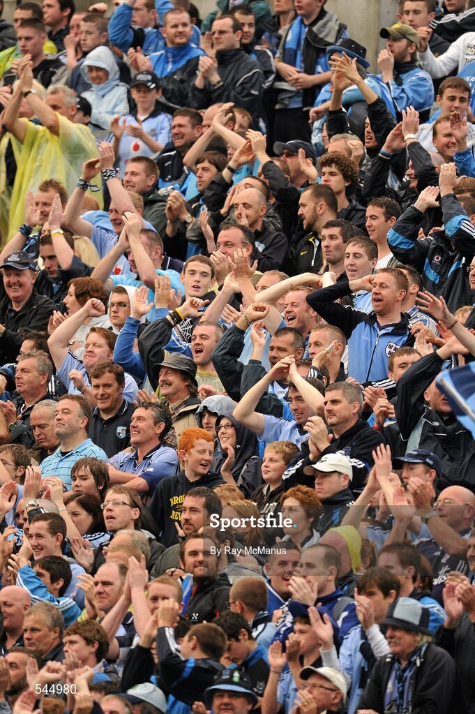 6 August 2011; Dublin supporters on Hill 16 near the end of the GAA Football All-Ireland Senior Championship Quarter-Final, Dublin v Tyrone, Croke Park, Dublin. Picture credit: Ray McManus / SPORTSFILE