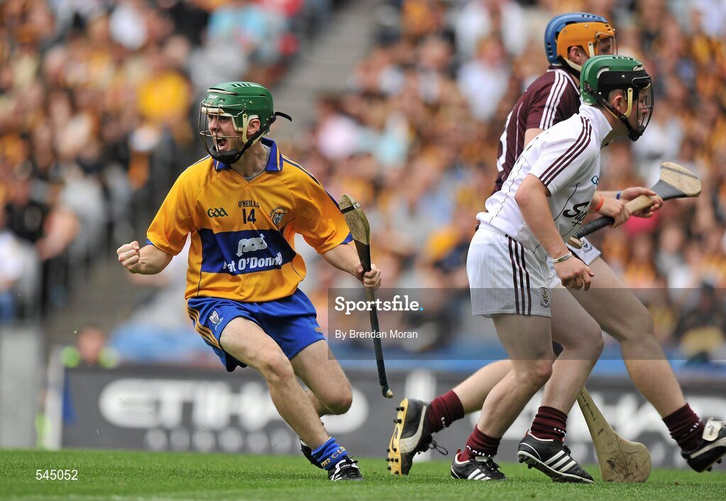7 August 2011; Oisin Hickey, Clare, celebrates after scoring his side's second half goal. GAA Hurling All-Ireland Minor Championship Semi-Final, Clare v Galway, Croke Park, Dublin. Picture credit: Brendan Moran / SPORTSFILE