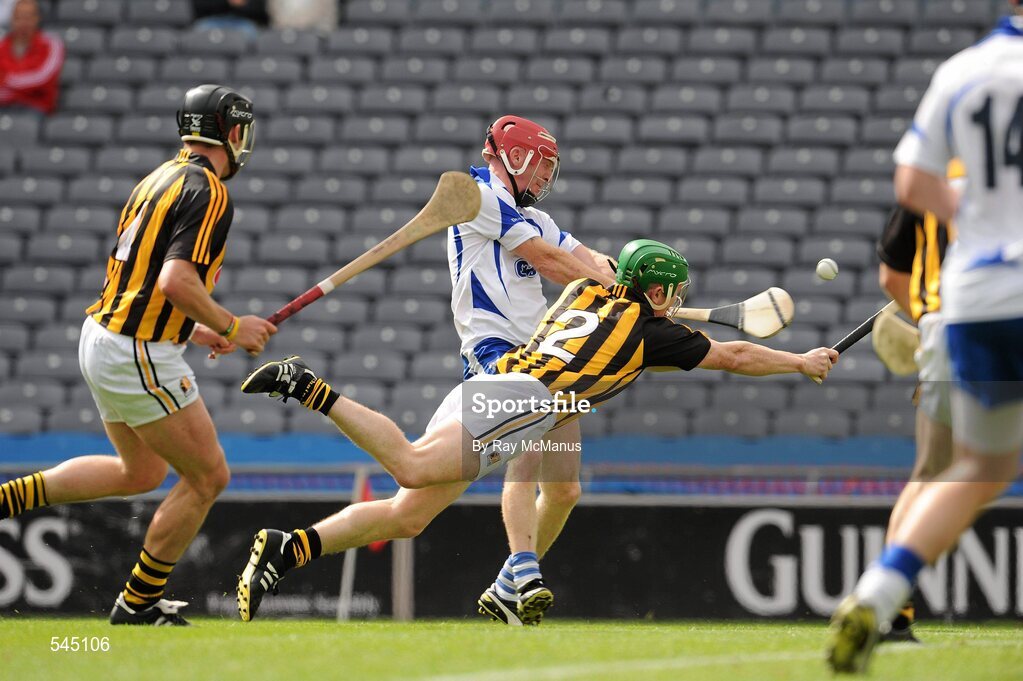 7 August 2011; John Mullane shoots past the Kilkenny corner back, Paul Murphy, to score a goal for Waterford in the 25th minute. GAA Hurling All-Ireland Senior Championship Semi-Final, Kilkenny v Waterford, Croke Park, Dublin. Picture credit: Ray McManus / SPORTSFILE
