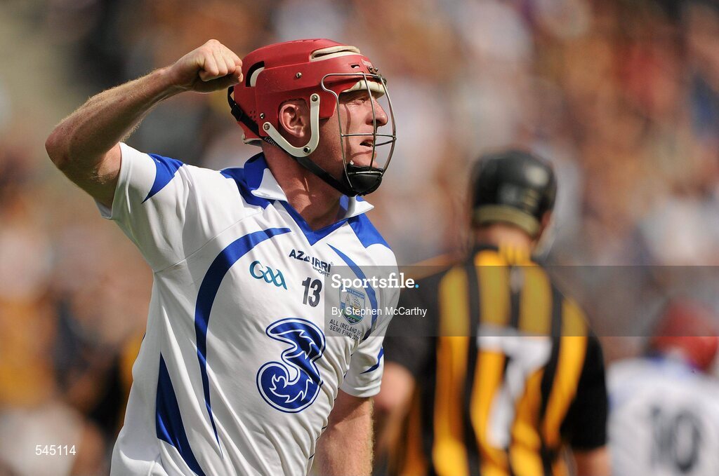 7 August 2011; John Mullane, Waterford, celebrates after scoring his side's first goal. GAA Hurling All-Ireland Senior Championship Semi-Final, Kilkenny v Waterford, Croke Park, Dublin. Picture credit: Stephen McCarthy / SPORTSFILE