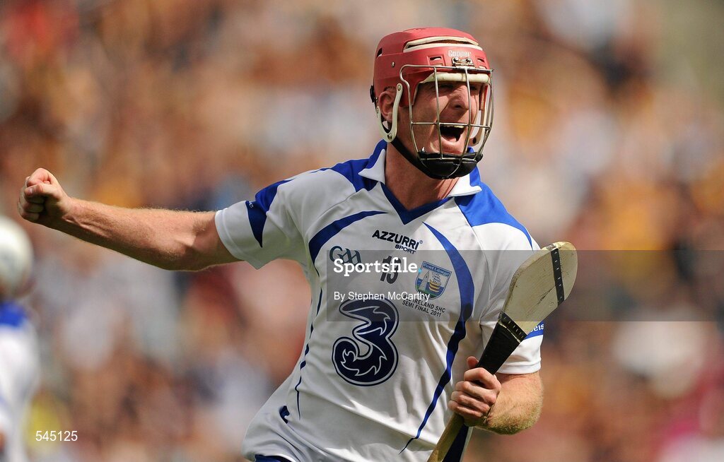 7 August 2011; John Mullane, Waterford, celebrates after scoring his side's first goal. GAA Hurling All-Ireland Senior Championship Semi-Final, Kilkenny v Waterford, Croke Park, Dublin. Picture credit: Stephen McCarthy / SPORTSFILE