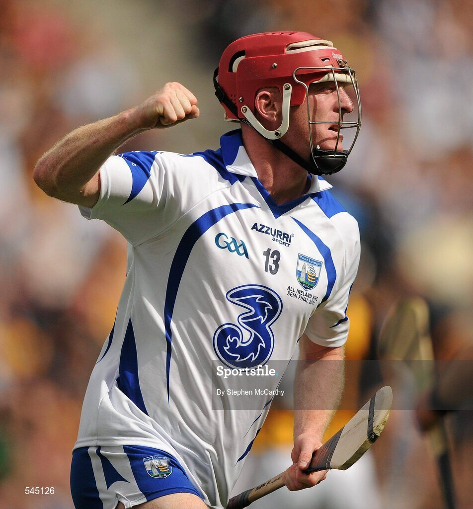 7 August 2011; John Mullane, Waterford, celebrates after scoring his side's first goal. GAA Hurling All-Ireland Senior Championship Semi-Final, Kilkenny v Waterford, Croke Park, Dublin. Picture credit: Stephen McCarthy / SPORTSFILE