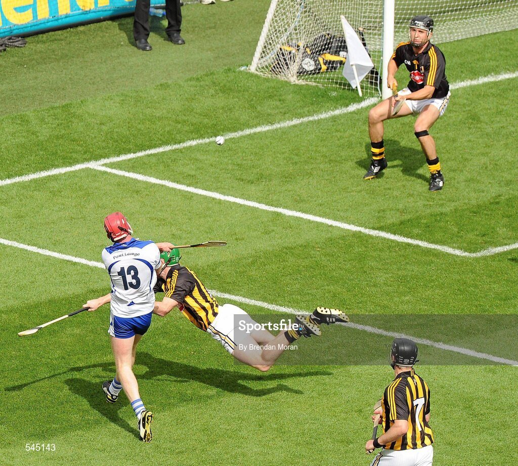 7 August 2011; John Mullane, Waterford, scores his side's first goal past Kilkenny goalkeeper David Herity. GAA Hurling All-Ireland Senior Championship Semi-Final, Kilkenny v Waterford, Croke Park, Dublin. Picture credit: Brendan Moran / SPORTSFILE