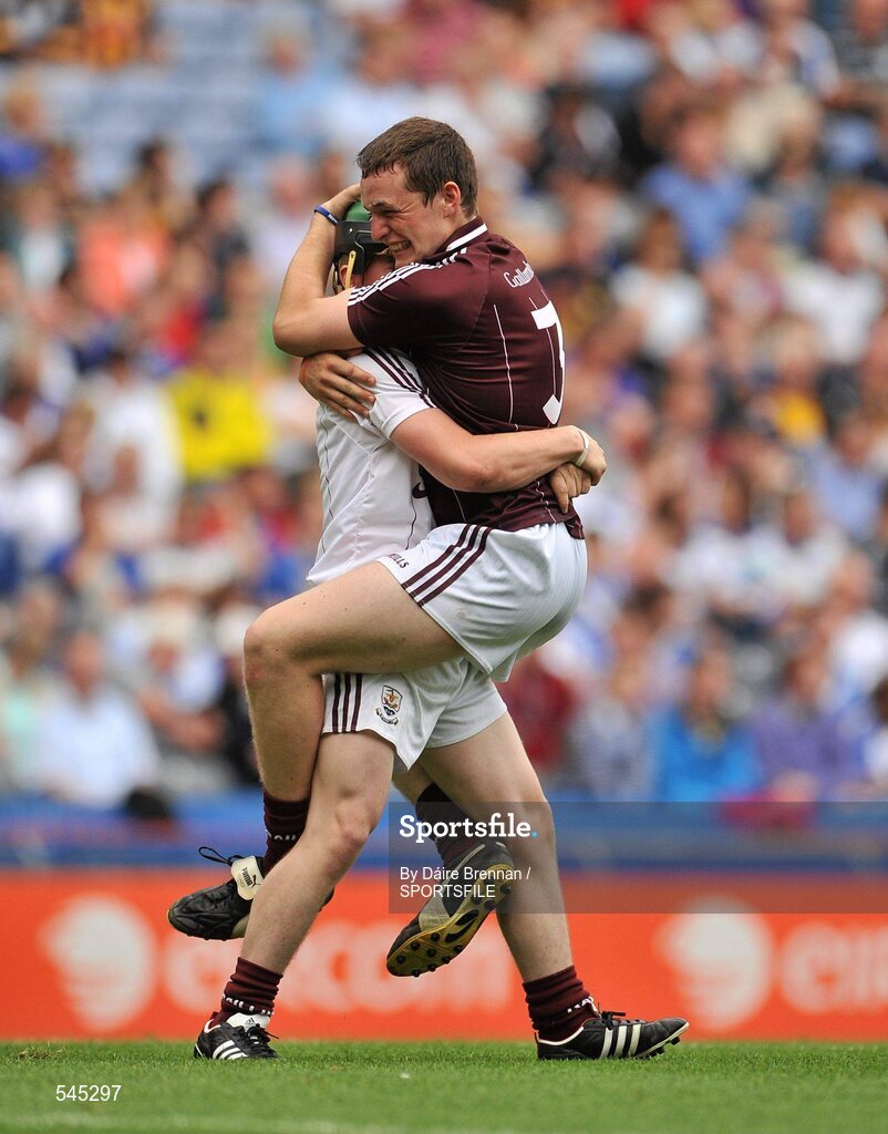 7 August 2011; Paul Killeen, right, and Shane Mannion Galway, celebrate after the game. GAA Hurling All-Ireland Minor Championship Semi-Final, Clare v Galway, Croke Park, Dublin. Picture credit: Daire Brennan / SPORTSFILE