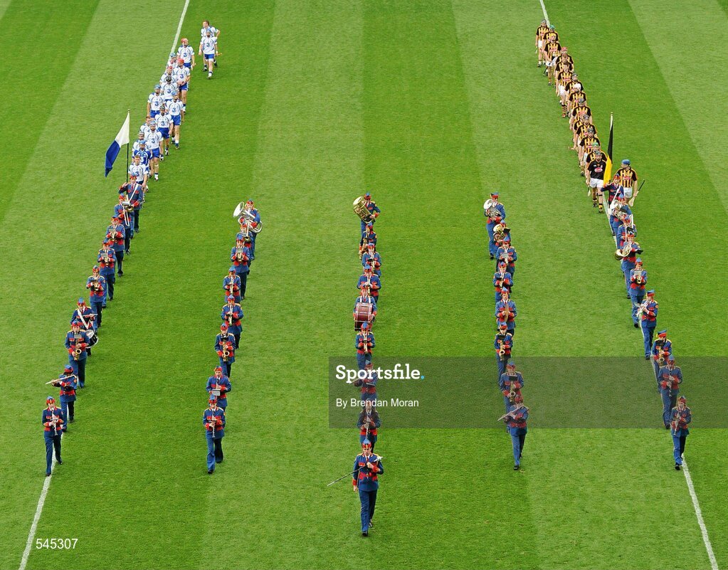 7 August 2011; The Waterford and Kilkenny teams follow the Artane School of Music during the pre-match parade. GAA Hurling All-Ireland Senior Championship Semi-Final, Kilkenny v Waterford, Croke Park, Dublin. Picture credit: Brendan Moran / SPORTSFILE