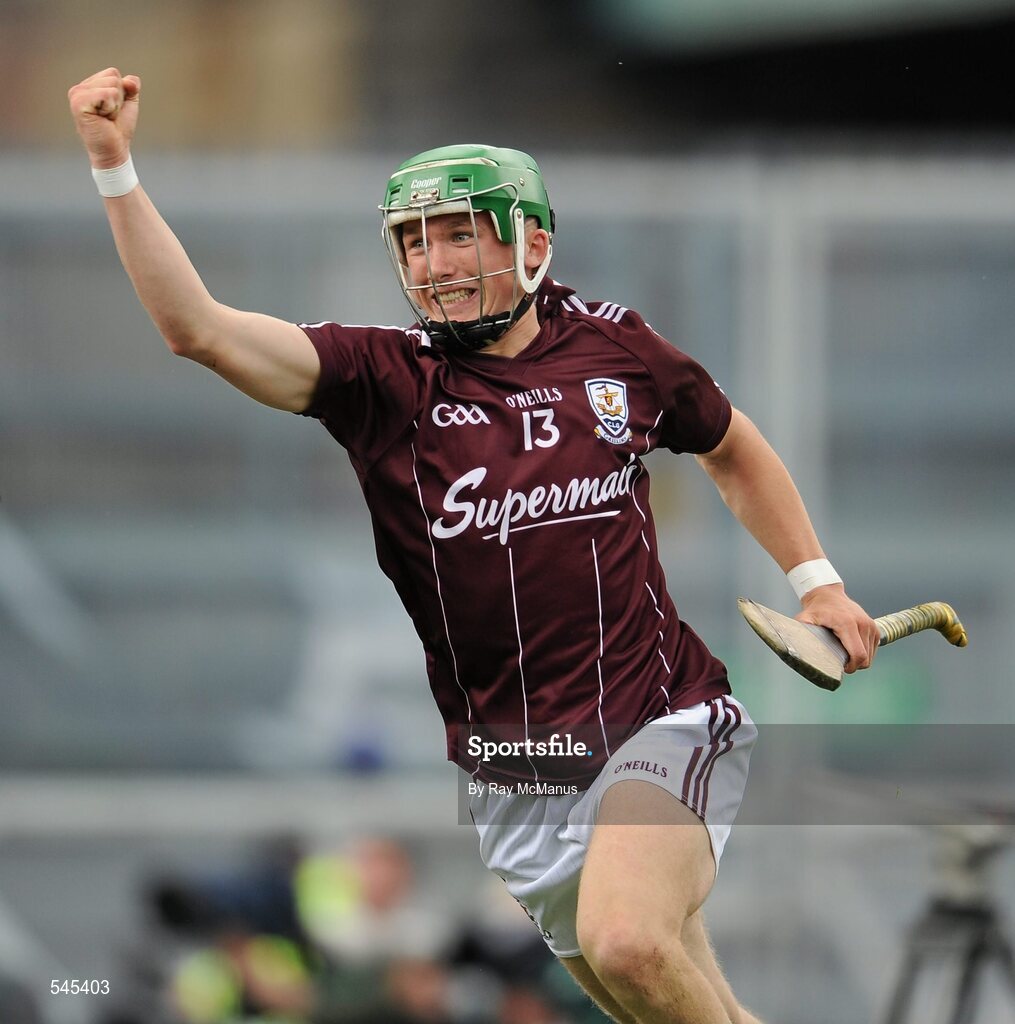 7 August 2011; Gerald O'Donoghue celebrates scoring a last minute goal, for Galway, to level the game in normal time. GAA Hurling All-Ireland Minor Championship Semi-Final, Clare v Galway, Croke Park, Dublin. Picture credit: Ray McManus / SPORTSFILE