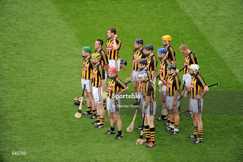 7 August 2011; The Kilkenny team stand for the National Anthem before the game. GAA Hurling All-Ireland Senior Championship Semi-Final, Kilkenny v Waterford, Croke Park, Dublin. Picture credit: Brendan Moran / SPORTSFILE