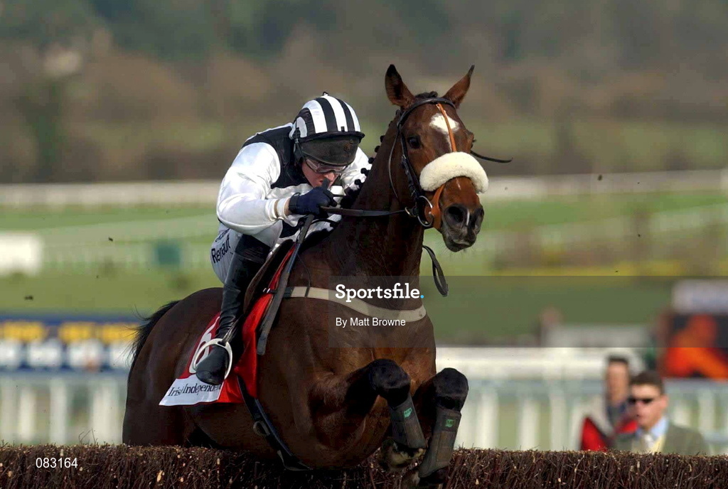 12 March 2002; Moscow Flyer with Barry Geraghty up goes on to win the Irish Independent Arkle Challenge Trophy Steeplechase during Day One of the Cheltenham Racing Festival at Prestbury Park in Cheltenham, England. Photo by Matt Browne/Sportsfile