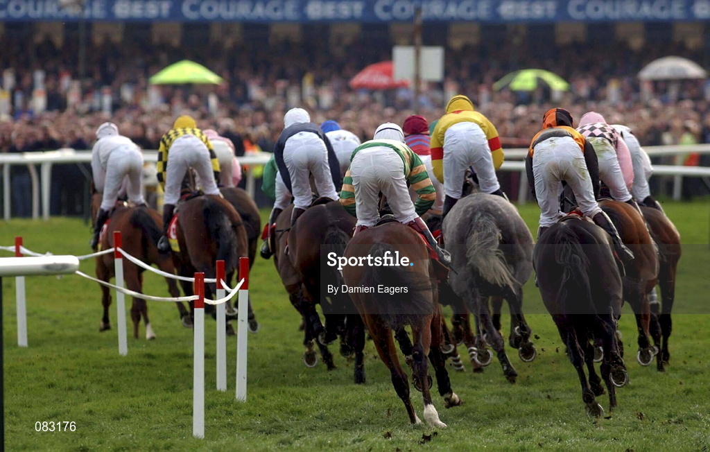 12 March 2002;  Istabraq with Charlie Swan chases the leaders in the the Smurfit Champion Hurdle Challenge Trophy during Day One of the Cheltenham Racing Festival at Prestbury Park in Cheltenham, England. Photo by Damien Eagers/Sportsfile