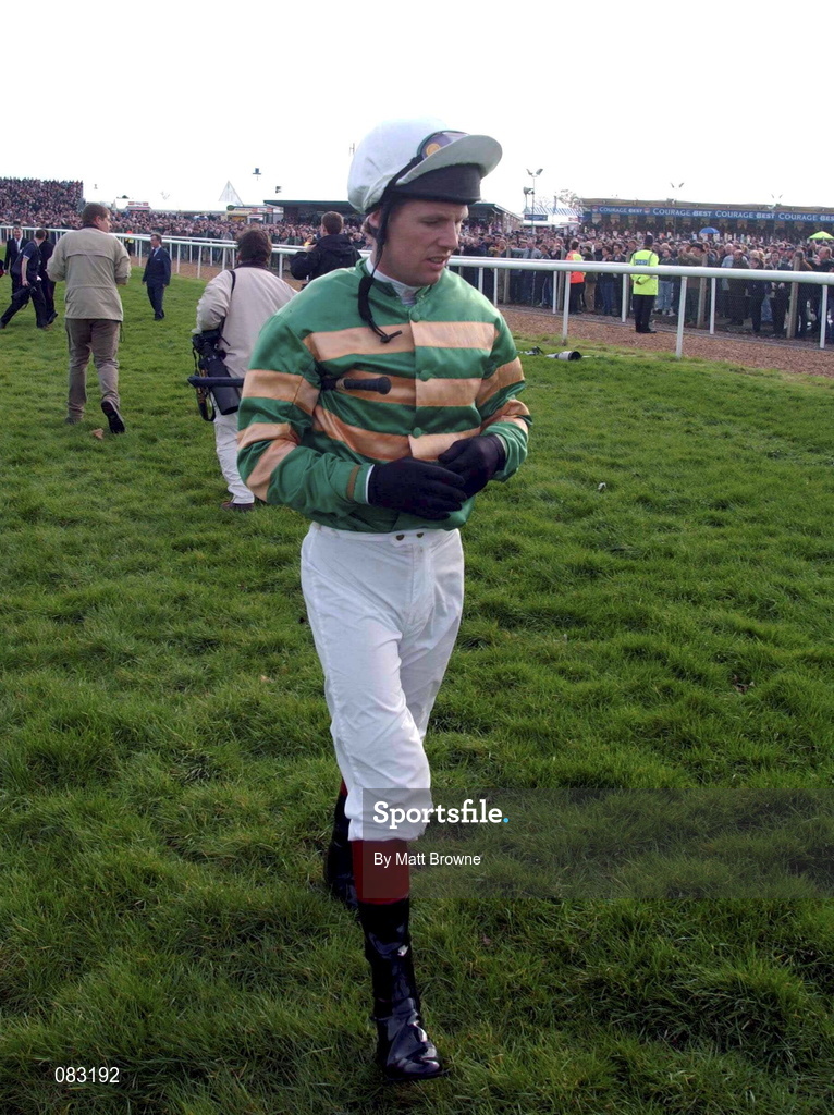 12 March 2002; Istabraq with jockey Charlie Swan after pulling up in The Smurfit Champion Hurdle Challenge Trophy during Day One of the Cheltenham Racing Festival at Prestbury Park in Cheltenham, England. Photo by Matt Browne/Sportsfile