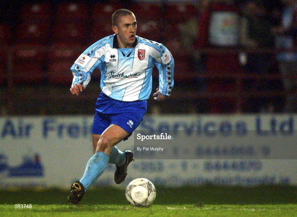 10 March 2002; Tommy McCallion of Derry City during the Carlsberg FAI Cup Semi-Final match between Bohemians and Derry City at Dalymount Park in Dublin. Photo by Pat Murphy/Sportsfile