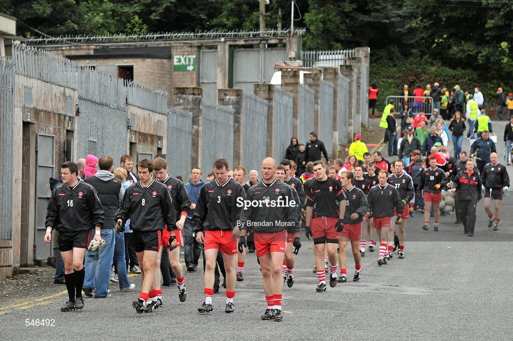 17 July 2011; The Derry team make their way into the ground before the game. Ulster GAA Football Senior Championship Final, Derry v Donegal, St Tiernach's Park, Clones, Co. Monaghan. Picture credit: Brendan Moran / SPORTSFILE