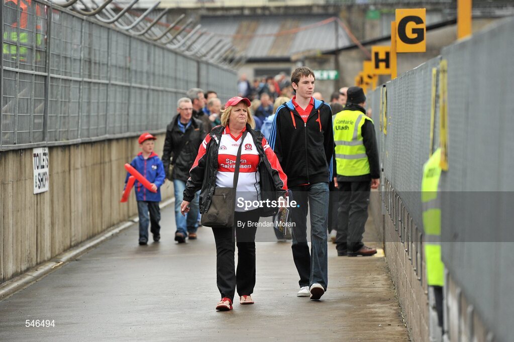 17 July 2011; Supporters arrive to take their seats before the game. Ulster GAA Football Senior Championship Final, Derry v Donegal, St Tiernach's Park, Clones, Co. Monaghan. Picture credit: Brendan Moran / SPORTSFILE