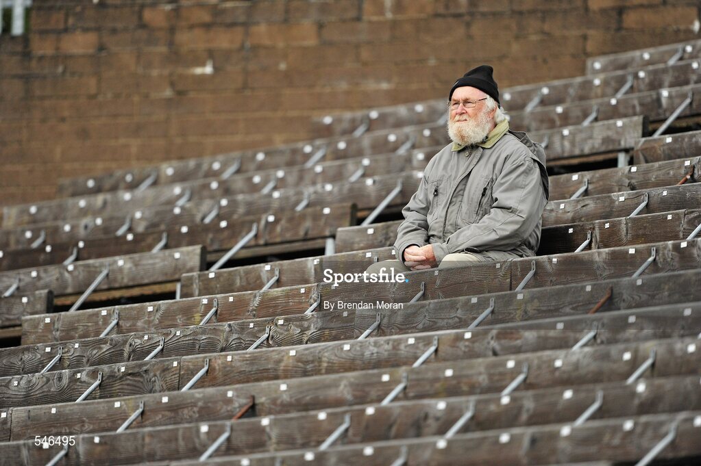 17 July 2011; A supporter sits in the terrace behind the goal watching the game. Ulster GAA Football Senior Championship Final, Derry v Donegal, St Tiernach's Park, Clones, Co. Monaghan. Picture credit: Brendan Moran / SPORTSFILE