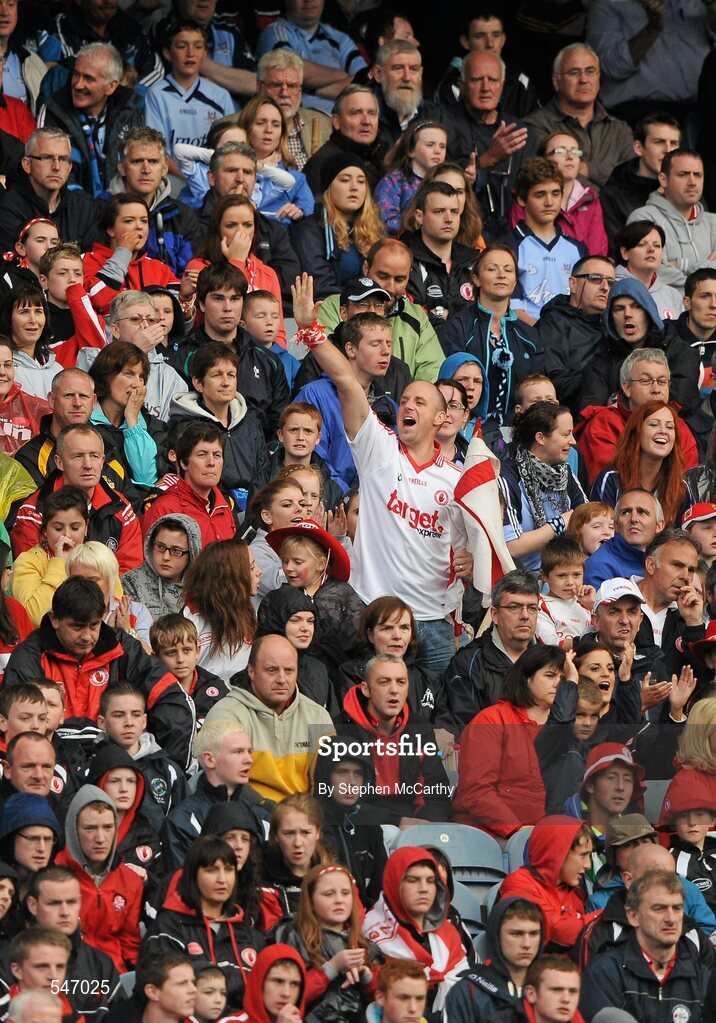 6 August 2011; A Tyrone supporter reacts during the GAA Football All-Ireland Senior Championship Quarter-Final, Dublin v Tyrone, Croke Park, Dublin. Picture credit: Stephen McCarthy / SPORTSFILE