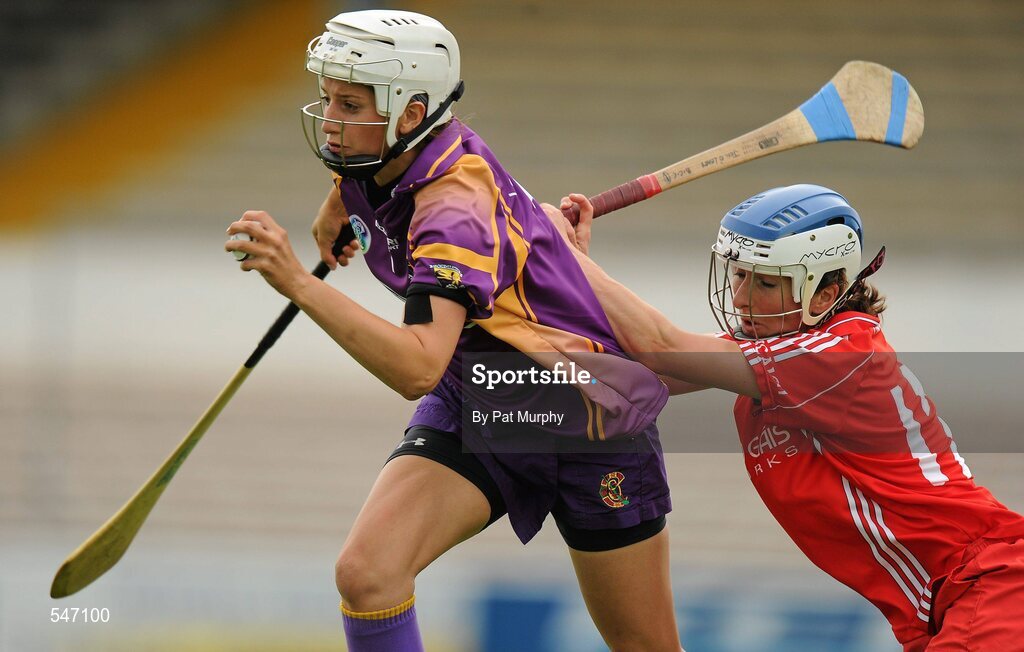 13 August 2011; Mags D'Arcy, Wexford, in action against Jennifer O'Leary, Cork. All-Ireland Senior Camogie Championship Semi-Final in association with RTE Sport, Cork v Wexford, Nowlan Park, Kilkenny. Picture credit: Pat Murphy / SPORTSFILE
