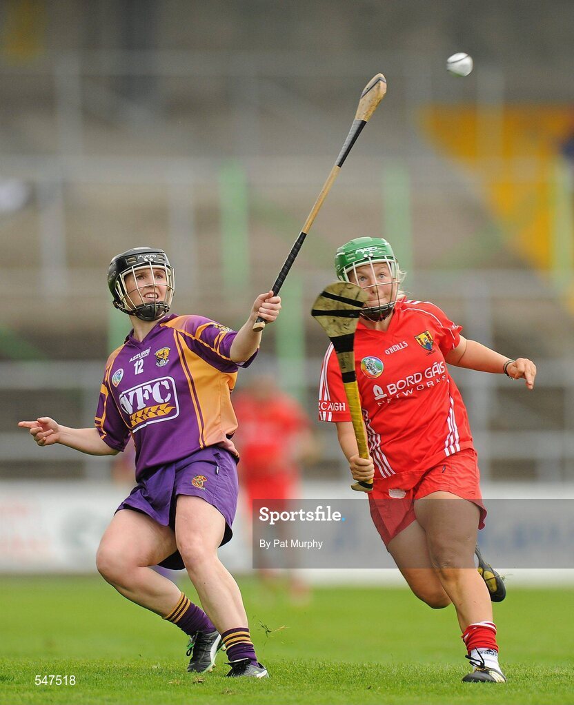 13 August 2011; Michelle O'Leary, Wexford, in action against Elaine O'Riordan, Cork. All-Ireland Senior Camogie Championship Semi-Final in association with RTE Sport, Cork v Wexford, Nowlan Park, Kilkenny. Picture credit: Pat Murphy / SPORTSFILE