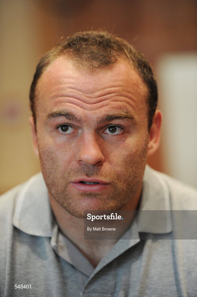 17 August 2011; France's Jean Baptiste Poux during a press conference ahead of his side's Rugby World Cup warm-up game against Ireland on Saturday. France Rugby Squad Press Conference, Johnstown House Hotel, Enfield, Co. Meath. Picture credit: Matt Browne / SPORTSFILE