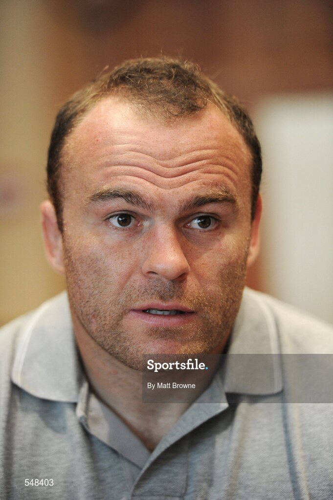 17 August 2011; France's Jean Baptiste Poux during a press conference ahead of his side's Rugby World Cup warm-up game against Ireland on Saturday. France Rugby Squad Press Conference, Johnstown House Hotel, Enfield, Co. Meath. Picture credit: Matt Browne / SPORTSFILE